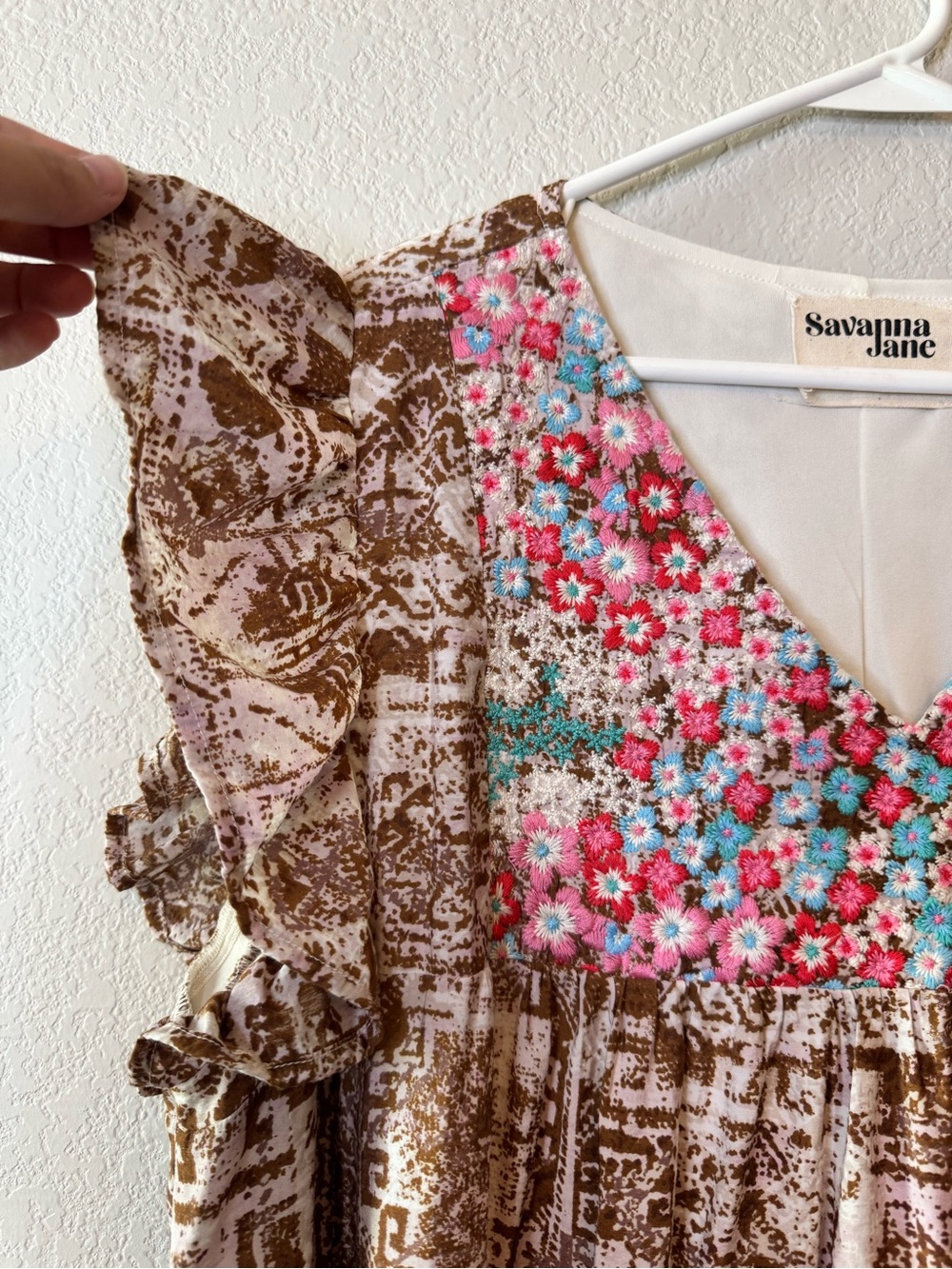Savanna Jane Boho Aztec Print Embroidered Floral Babydoll Style Dress Size 1X - Picture 2 of 9